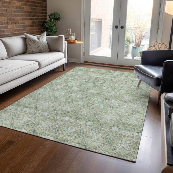HomeRoots 5' Refresh Your Space with Artichoke Green & Gray Floral Washable Area Rug for Indoor & Outdoor Use 5' X 8' 623049