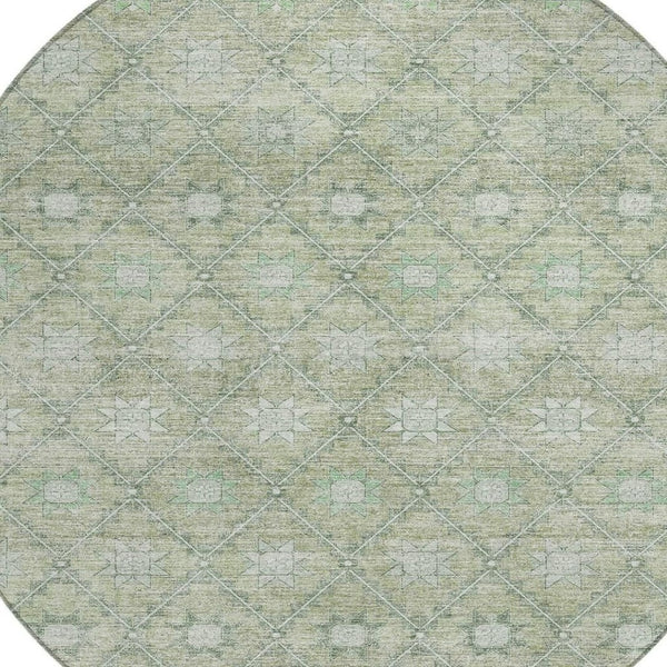 HomeRoots 5' Refresh Your Space with Artichoke Green & Gray Floral Washable Area Rug for Indoor & Outdoor Use 8' Round 623050