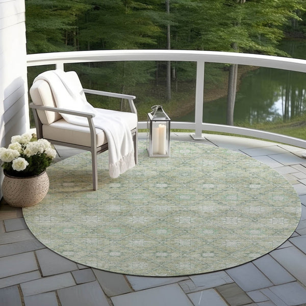 HomeRoots 5' Refresh Your Space with Artichoke Green & Gray Floral Washable Area Rug for Indoor & Outdoor Use 8' Round 623050