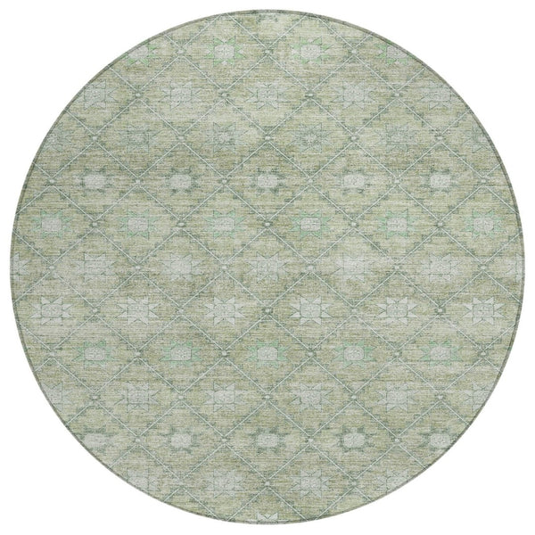 HomeRoots 5' Refresh Your Space with Artichoke Green & Gray Floral Washable Area Rug for Indoor & Outdoor Use 8' Round 623050