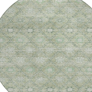 HomeRoots 5' Refresh Your Space with Artichoke Green & Gray Floral Washable Area Rug for Indoor & Outdoor Use 8' Round 623050
