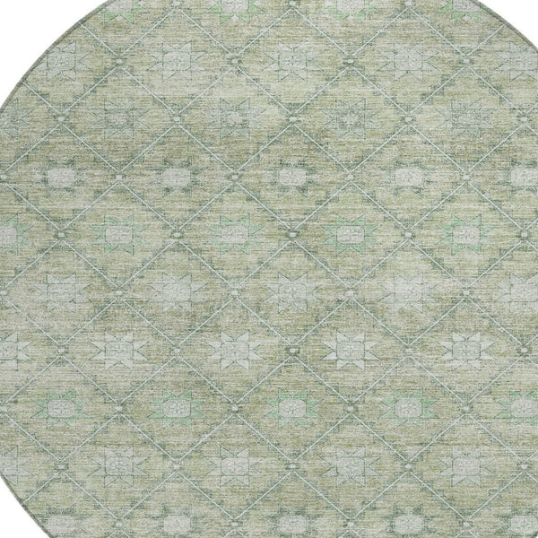 HomeRoots 5' Refresh Your Space with Artichoke Green & Gray Floral Washable Area Rug for Indoor & Outdoor Use 8' Round 623050