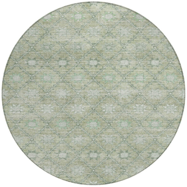 HomeRoots 5' Refresh Your Space with Artichoke Green & Gray Floral Washable Area Rug for Indoor & Outdoor Use 8' Round 623050