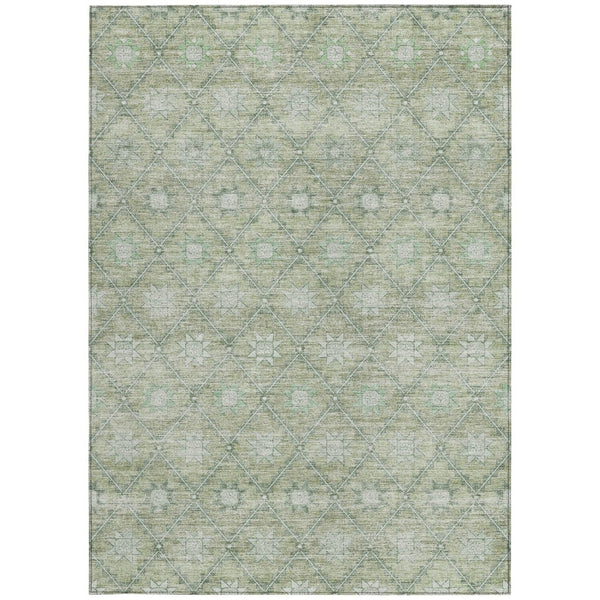 HomeRoots 5' Refresh Your Space with Artichoke Green & Gray Floral Washable Area Rug for Indoor & Outdoor Use 8' X 10' 623051