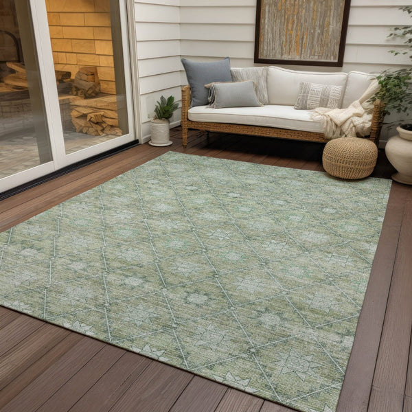 HomeRoots 5' Refresh Your Space with Artichoke Green & Gray Floral Washable Area Rug for Indoor & Outdoor Use 8' X 10' 623051