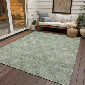 HomeRoots 5' Refresh Your Space with Artichoke Green & Gray Floral Washable Area Rug for Indoor & Outdoor Use 9' X 12' 623052