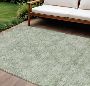 HomeRoots 5' Refresh Your Space with Artichoke Green & Gray Floral Washable Area Rug for Indoor & Outdoor Use 10' X 14' 623053