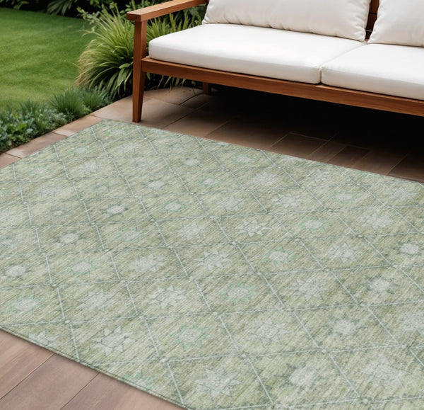 HomeRoots 5' Refresh Your Space with Artichoke Green & Gray Floral Washable Area Rug for Indoor & Outdoor Use 10' X 14' 623053