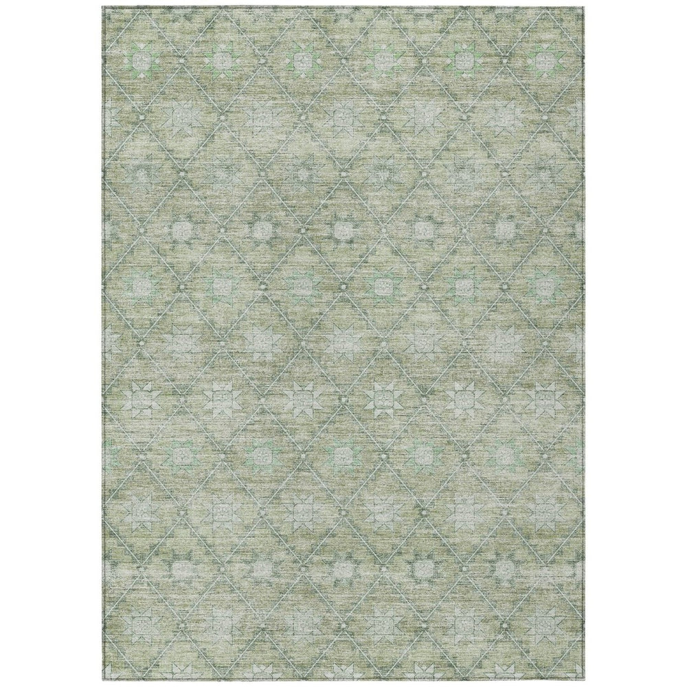 HomeRoots 5' Refresh Your Space with Artichoke Green & Gray Floral Washable Area Rug for Indoor & Outdoor Use 10' X 14' 623053