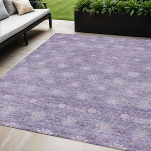 HomeRoots 5' Floral Washable Indoor Outdoor Area Rug in Purple and Ivory – Durable, Stylish, Easy-Care Design 5' X 8' 623061