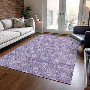 HomeRoots 5' Floral Washable Indoor Outdoor Area Rug in Purple and Ivory – Durable, Stylish, Easy-Care Design 5' X 8' 623061