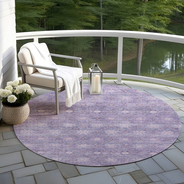 HomeRoots 5' Floral Washable Indoor Outdoor Area Rug in Purple and Ivory – Durable, Stylish, Easy-Care Design 8' Round 623062