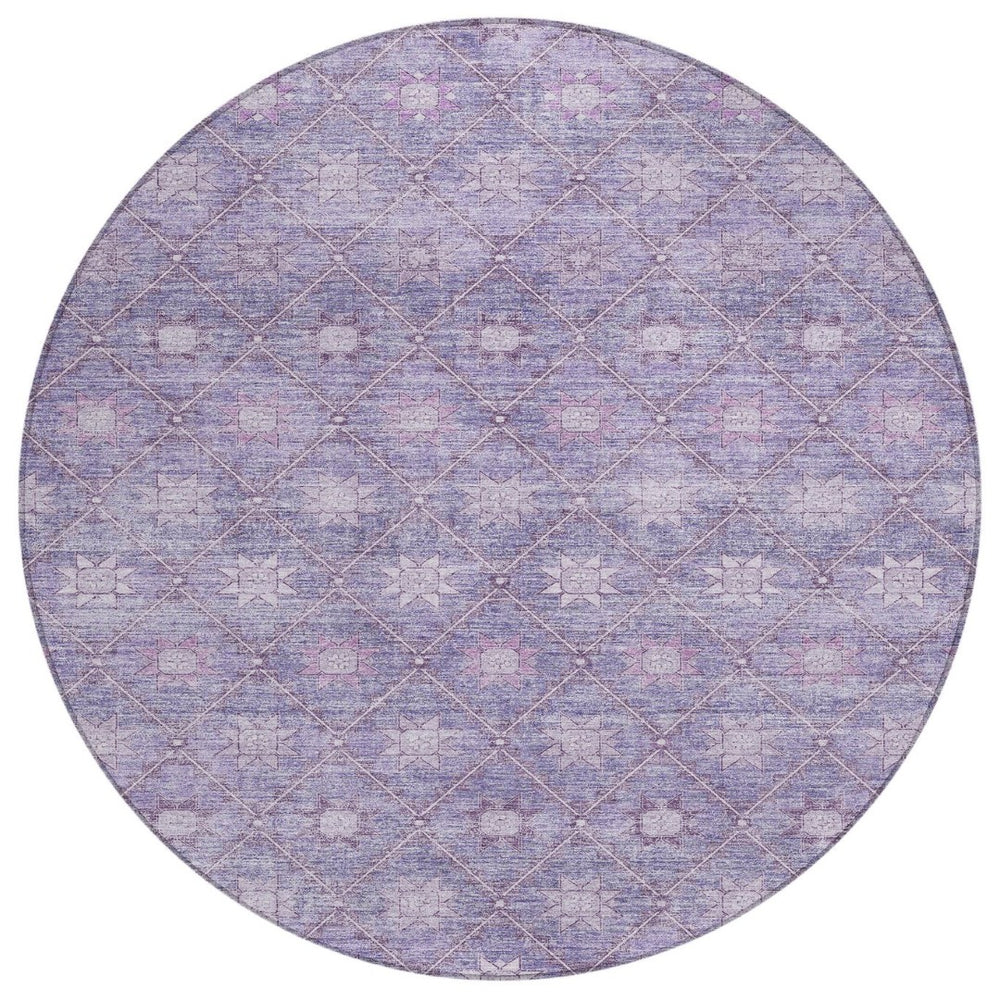HomeRoots 5' Floral Washable Indoor Outdoor Area Rug in Purple and Ivory – Durable, Stylish, Easy-Care Design 8' Round 623062