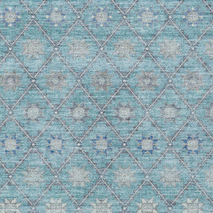 HomeRoots 5' Stunning Teal Blue and Gray Floral Indoor-Outdoor Area Rug for Timeless Style and Durability 5' X 8' 623067