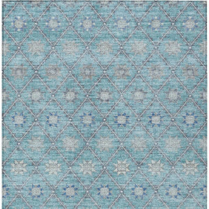 HomeRoots 5' Stunning Teal Blue and Gray Floral Indoor-Outdoor Area Rug for Timeless Style and Durability 5' X 8' 623067
