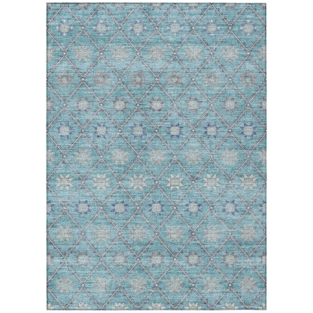 HomeRoots 5' Stunning Teal Blue and Gray Floral Indoor-Outdoor Area Rug for Timeless Style and Durability 5' X 8' 623067