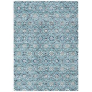 HomeRoots 5' Stunning Teal Blue and Gray Floral Indoor-Outdoor Area Rug for Timeless Style and Durability 5' X 8' 623067