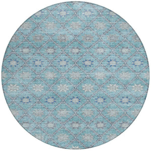 HomeRoots 5' Stunning Teal Blue and Gray Floral Indoor-Outdoor Area Rug for Timeless Style and Durability 8' Round 623068