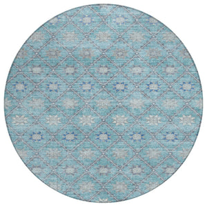 HomeRoots 5' Stunning Teal Blue and Gray Floral Indoor-Outdoor Area Rug for Timeless Style and Durability 8' Round 623068