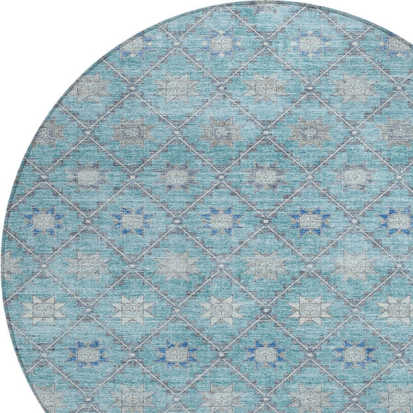 HomeRoots 5' Stunning Teal Blue and Gray Floral Indoor-Outdoor Area Rug for Timeless Style and Durability 8' Round 623068