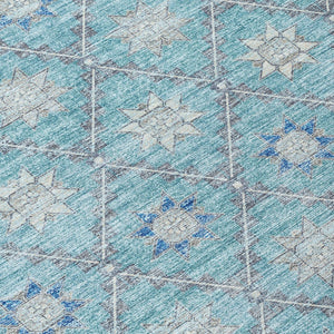 HomeRoots 5' Stunning Teal Blue and Gray Floral Indoor-Outdoor Area Rug for Timeless Style and Durability 8' Round 623068