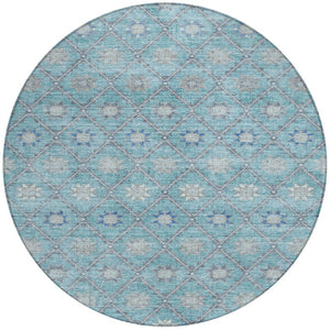 HomeRoots 5' Stunning Teal Blue and Gray Floral Indoor-Outdoor Area Rug for Timeless Style and Durability 8' Round 623068