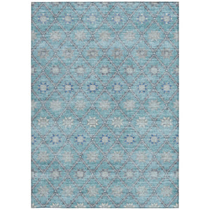 HomeRoots 5' Stunning Teal Blue and Gray Floral Indoor-Outdoor Area Rug for Timeless Style and Durability 8' X 10' 623069