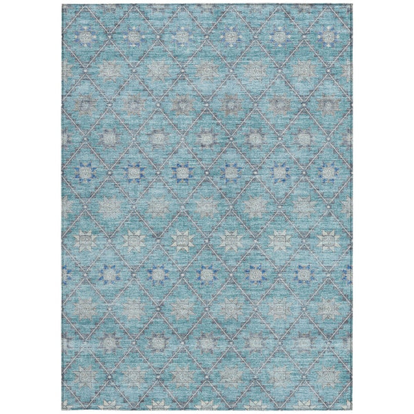 HomeRoots 5' Stunning Teal Blue and Gray Floral Indoor-Outdoor Area Rug for Timeless Style and Durability 8' X 10' 623069