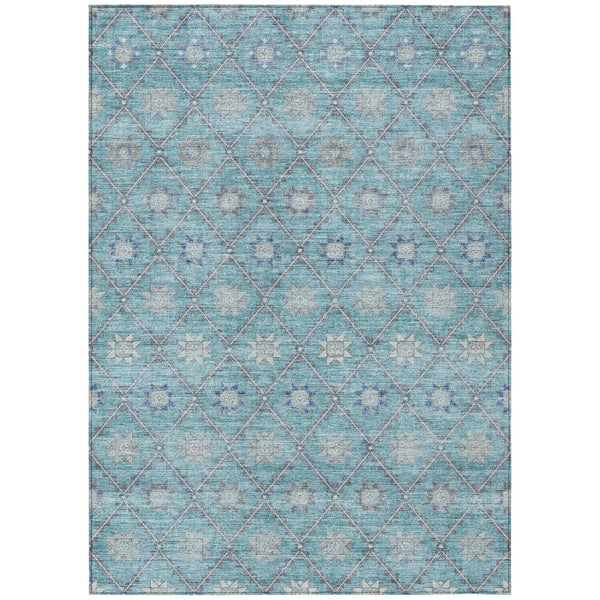 HomeRoots 5' Stunning Teal Blue and Gray Floral Indoor-Outdoor Area Rug for Timeless Style and Durability 8' X 10' 623069
