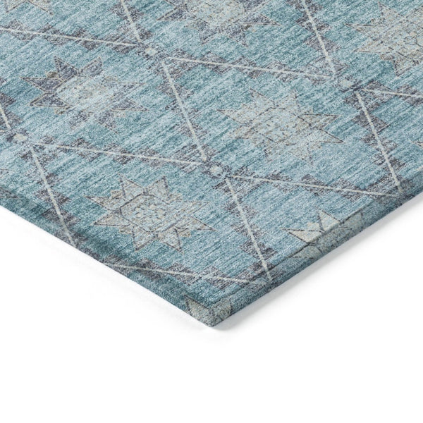 HomeRoots 5' Stunning Teal Blue and Gray Floral Indoor-Outdoor Area Rug for Timeless Style and Durability 8' X 10' 623069