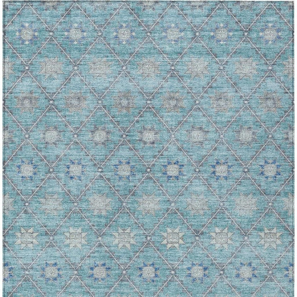 HomeRoots 5' Stunning Teal Blue and Gray Floral Indoor-Outdoor Area Rug for Timeless Style and Durability 9' X 12' 623070