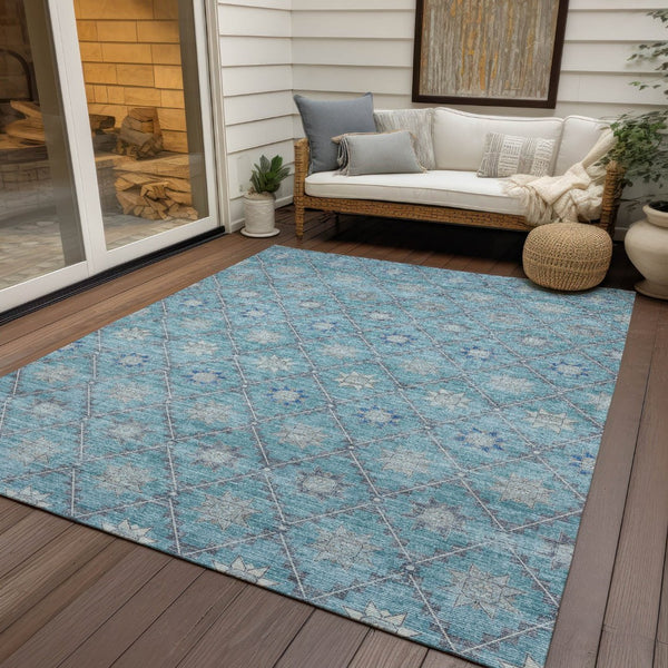 HomeRoots 5' Stunning Teal Blue and Gray Floral Indoor-Outdoor Area Rug for Timeless Style and Durability 9' X 12' 623070