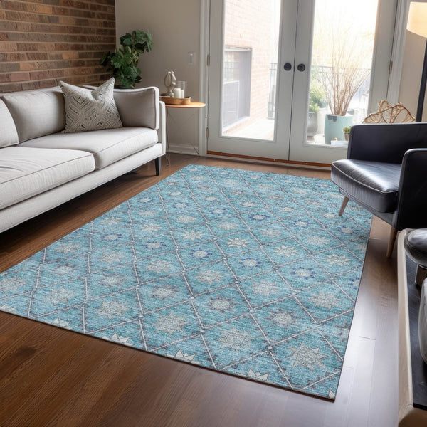 HomeRoots 5' Stunning Teal Blue and Gray Floral Indoor-Outdoor Area Rug for Timeless Style and Durability 9' X 12' 623070