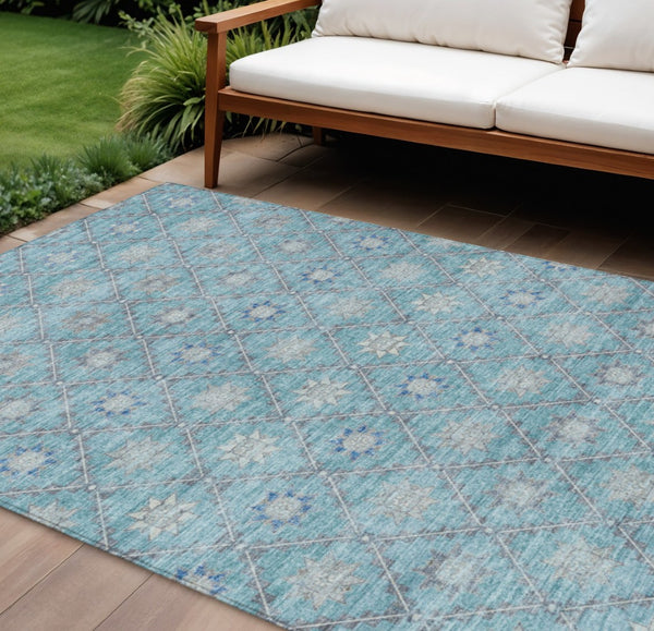 HomeRoots 5' Stunning Teal Blue and Gray Floral Indoor-Outdoor Area Rug for Timeless Style and Durability 10' X 14' 623071