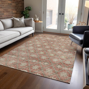HomeRoots 5' Terra Cotta and Beige Floral Area Rug - Stylish, Washable, Durable for Indoor and Outdoor Spaces 5' X 8' 623073