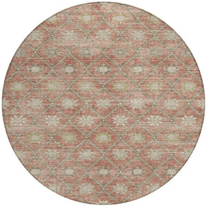 HomeRoots 5' Terra Cotta and Beige Floral Area Rug - Stylish, Washable, Durable for Indoor and Outdoor Spaces 8' Round 623074