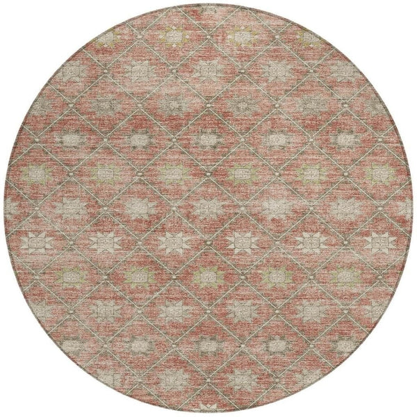 HomeRoots 5' Terra Cotta and Beige Floral Area Rug - Stylish, Washable, Durable for Indoor and Outdoor Spaces 8' Round 623074