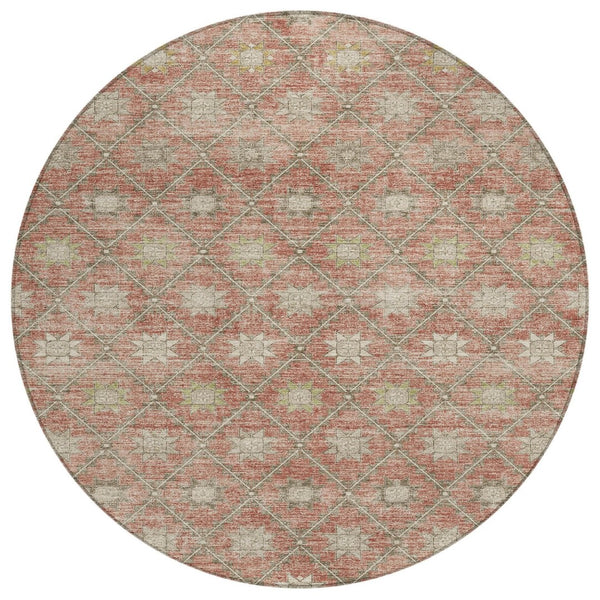 HomeRoots 5' Terra Cotta and Beige Floral Area Rug - Stylish, Washable, Durable for Indoor and Outdoor Spaces 8' Round 623074