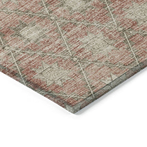HomeRoots 5' Terra Cotta and Beige Floral Area Rug - Stylish, Washable, Durable for Indoor and Outdoor Spaces 8' Round 623074
