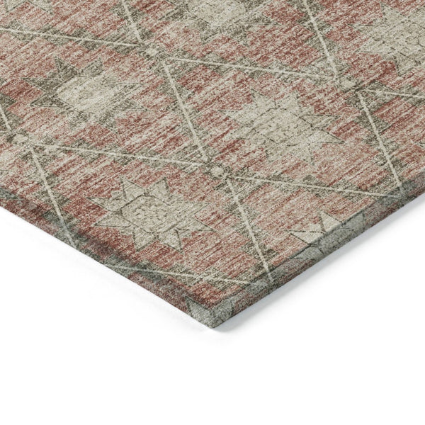 HomeRoots 5' Terra Cotta and Beige Floral Area Rug - Stylish, Washable, Durable for Indoor and Outdoor Spaces 8' Round 623074