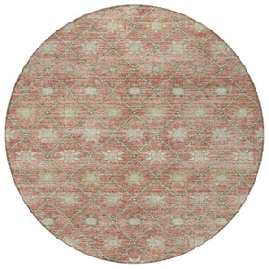 HomeRoots 5' Terra Cotta and Beige Floral Area Rug - Stylish, Washable, Durable for Indoor and Outdoor Spaces 8' Round 623074