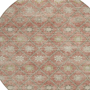 HomeRoots 5' Terra Cotta and Beige Floral Area Rug - Stylish, Washable, Durable for Indoor and Outdoor Spaces 8' Round 623074