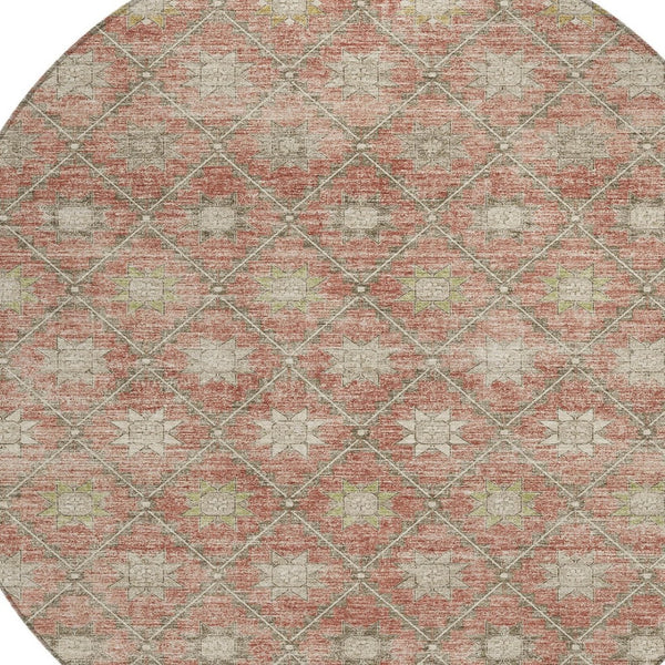 HomeRoots 5' Terra Cotta and Beige Floral Area Rug - Stylish, Washable, Durable for Indoor and Outdoor Spaces 8' Round 623074