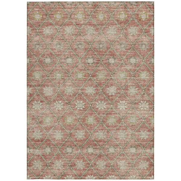 HomeRoots 5' Terra Cotta and Beige Floral Area Rug - Stylish, Washable, Durable for Indoor and Outdoor Spaces 8' X 10' 623075