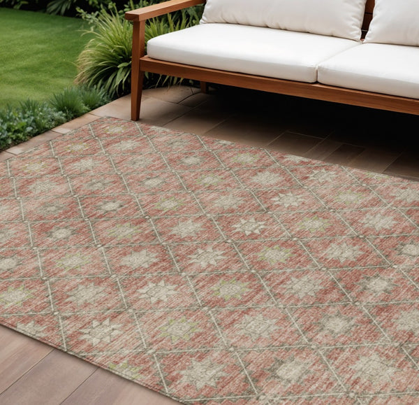 HomeRoots 5' Terra Cotta and Beige Floral Area Rug - Stylish, Washable, Durable for Indoor and Outdoor Spaces 8' X 10' 623075
