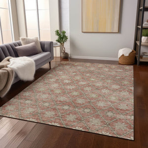 HomeRoots 5' Terra Cotta and Beige Floral Area Rug - Stylish, Washable, Durable for Indoor and Outdoor Spaces 8' X 10' 623075
