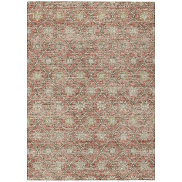 HomeRoots 5' Terra Cotta and Beige Floral Area Rug - Stylish, Washable, Durable for Indoor and Outdoor Spaces 9' X 12' 623076