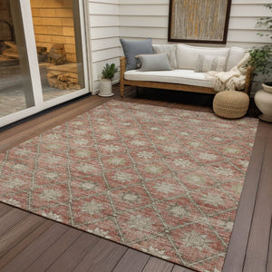 HomeRoots 5' Terra Cotta and Beige Floral Area Rug - Stylish, Washable, Durable for Indoor and Outdoor Spaces 10' X 14' 623077