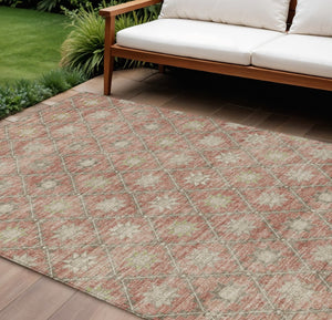 HomeRoots 5' Terra Cotta and Beige Floral Area Rug - Stylish, Washable, Durable for Indoor and Outdoor Spaces 10' X 14' 623077