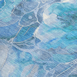 HomeRoots 5' Blue and Gray Floral Area Rug - Durable, Washable Indoor/Outdoor Design for Timeless Elegance 5' X 8' 623079